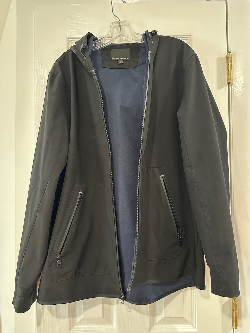 Banana Republic Black Hooded Windbreaker with Navy Lining